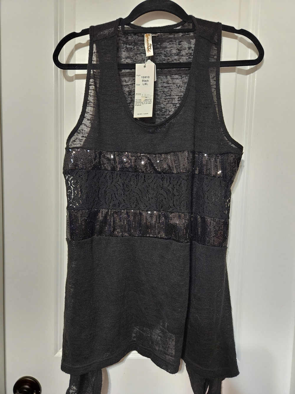 Shoreline Black Lace & Sequin Panel Sleeveless Tank